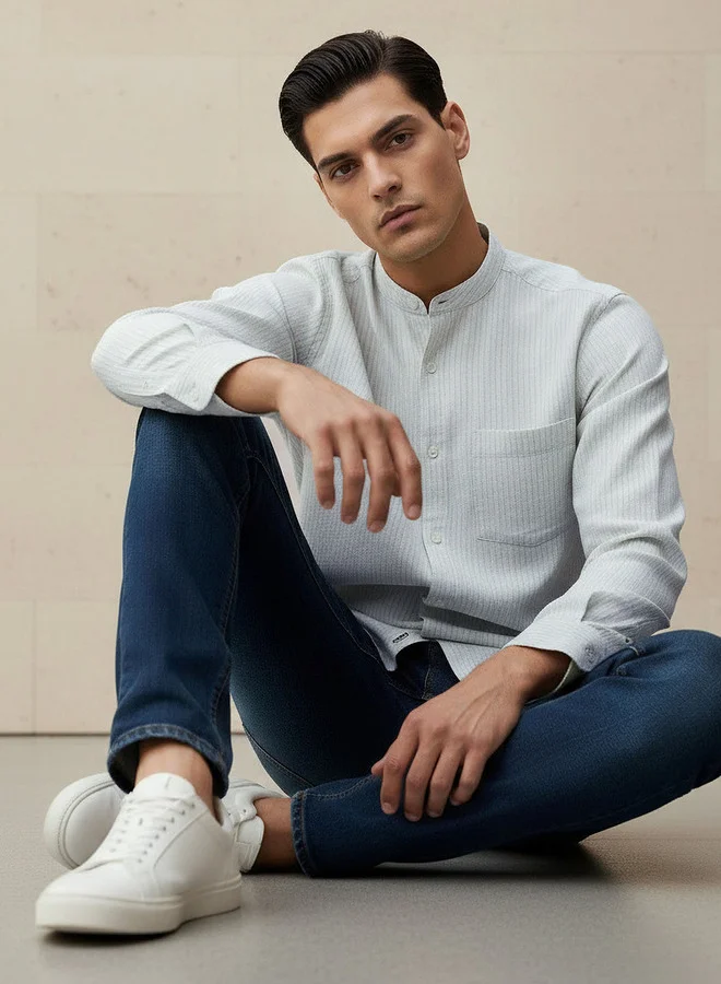 Splash FAV Men Regular Fit Mandarin Collar Striped Long Sleeves Shirt